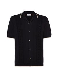 Men's Cotton Jacquard Rib Short Sleeve Knit Shirt - Black - Size 38