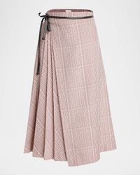 Check Pleated Midi Wrap Skirt