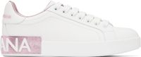 Dolce&Gabbana Baskets Portofino blanc et rose en cuir de veau nappa