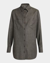 Metallic Check Wool Button-Down Shirt