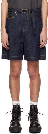 sacai Indigo Belted Denim Shorts