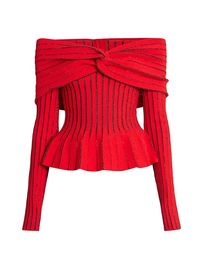 Women's Knit Off-The-Shoulder Top - Red Black - Size 8