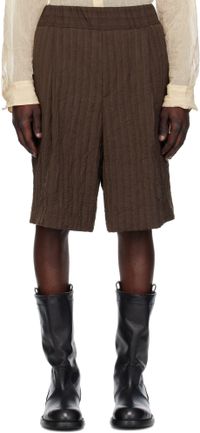Dries Van Noten Brown Pleated Bermuda Shorts