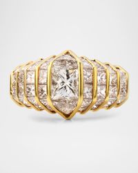 Estate 18K Yellow Gold Princess Cut Diamond Channel Setting Engagement Ring, Size 5.75