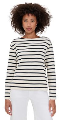Jenni Kayne Claude Long Sleeve Tee Ivory/Navy Stripe M