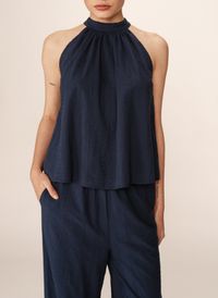 Grace Et Mila - Top sans manches à col montant - Taille L - Bleu