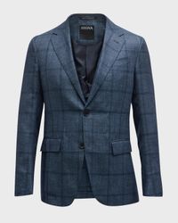 Men's Windowpane Cashmere-Linen Sport Coat
