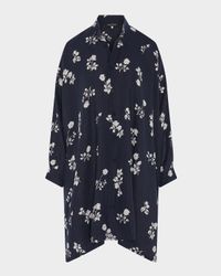 Wide A-Line Collarless Shirt With Slits (Very Long Length)