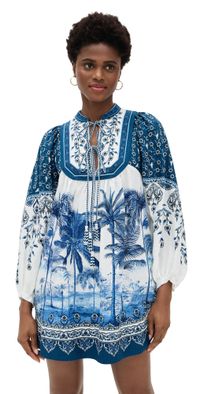 FARM Rio Palm Tree Beach Mini Dress Palm Tree Beach Off-White XS