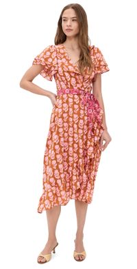 Bell Frilly Wrap Dress Brown And Pink Flower L
