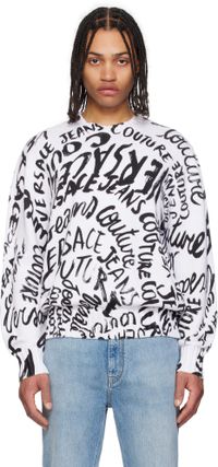 Versace Jeans Couture White Logo Pattern Sweater