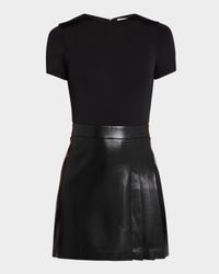 Chara Vegan Leather Short-Sleeve Pleated Mini Dress