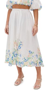 En Saison Julia Midi Skirt White Blue Multi L