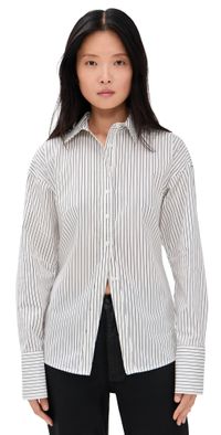 Good American Poplin Tie Back Shirt Bcw Pinstripe001 L