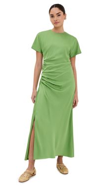 SIMKHAI Marabella Short Sleeve Draped Midi Dress DEEP PERIDOT 2
