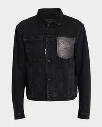 Men's Jean Jacket with Leather Pocket
