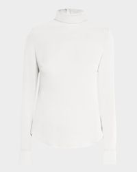 Mock-Neck Long-Sleeve Silk Blouse