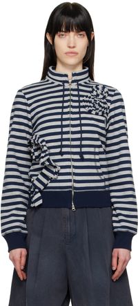 OPEN YY Navy & Gray Appliqué Zipup Sweatshirt