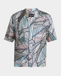 Men's Palm-Print Silk Twill Camp Shirt