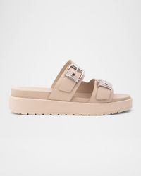 Leather Double-Buckle Flatform Sandals