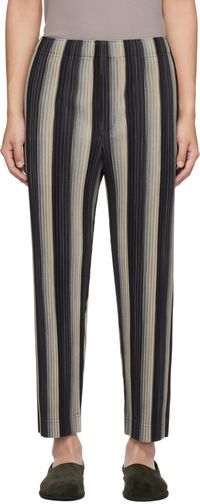Homme Plissé Issey Miyake Pantalon RB_Stripes 2 noir et beige édition Ronan Bouroullec