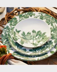 Arbor Green Rimmed Dinner Plates, Set of 4