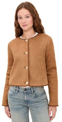 alice + olivia Alma Faux Suede Teddy Jacket Off White/Camel XS