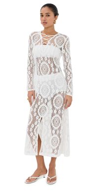 SIMKHAI Hawthorne Long Sleeve Lace Up Midi Dress White M