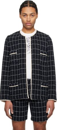Anna Sui Blouson bleu marine en tweed à motif à carreaux