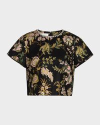 Hudson Short-Sleeve Jeweled Linen Top