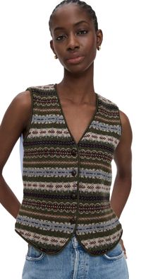 Sea Ciara Fair Isle Knit Combo Vest Olive M