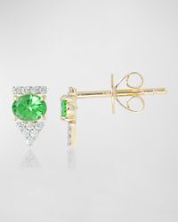 14K Yellow Gold Tsavorite Doublet & Diamond Arrow Stud Earring, Single