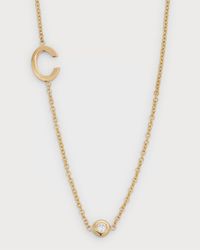 14K Gold Asymmetrical Initial and Bezel Diamond Necklace, 16-18"L