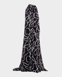 Lyle Brushstroke-Print Chiffon Halter Gown