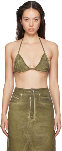Rick Owens DRKSHDW Soutien-gorge kaki en denim extensible à enduit à effet métallisé - Porterville