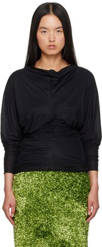 Dries Van Noten Black Draped Blouse