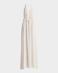 Plunging Tie Halter Crepe De Chine Maxi Dress