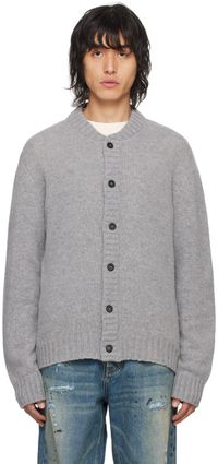 Palm Angels Cardigan gris à logo incurvé