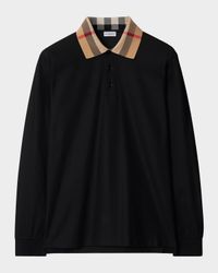 Men's Cody Cotton Slim Fit Long-Sleeve Check Collar Polo Shirt