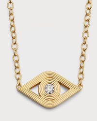14K Gold Chain Fluted Evil Eye Diamond Necklace