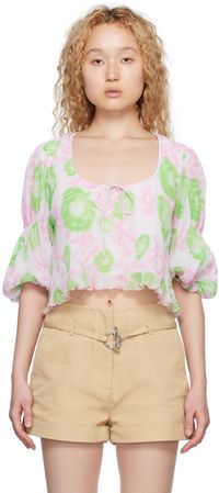 GANNI Pink & Green Pleated Blouse