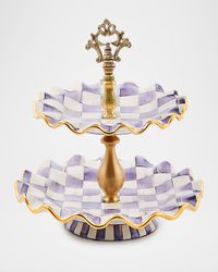 Plum Check Fluted Ceramic Two-Tier Sweet Stand