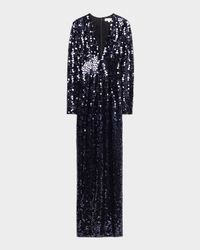 Deep V-Neck Mirror Column Gown