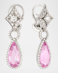 18K White Gold Pink Topaz and Diamond Dangle Earrings
