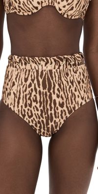 Zimmermann Cascadian High Waist Bikini Bottoms Tan Leopard 0