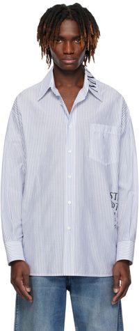MM6 Maison Margiela White & Blue Asymmetric Striped Poplin Shirt