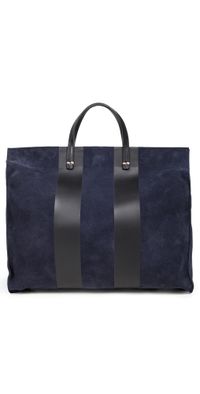Clare V. Suede Simple Tote with Racing Stripes Navy One Size