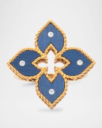 18K Rose Gold Medium Diamond and Blue Titanium Venetian Princess Ring, Size 6.5