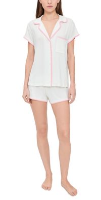 Eberjey Frida Shortie Pajama Set Ivory/Pink Nectar M