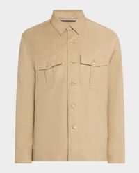 Men's Linen and Silk Button-Front Overshirt